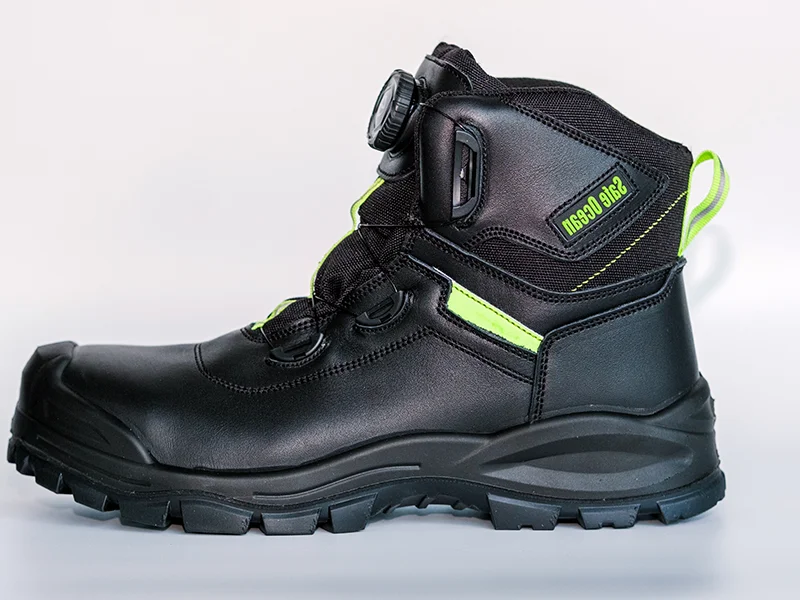 black button steel toe work boots