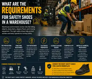 What are the requirements for safety shoes in a warehouse
