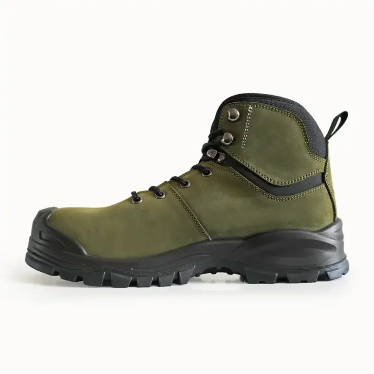 Heavy Duty Green Nubuck Leather Work Boots for Mining Industry
