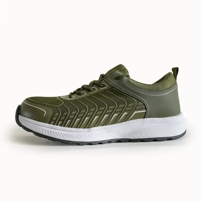 Olive Green Lightweight Breathable Slip-resistant Safety Sneakers with composite toe
